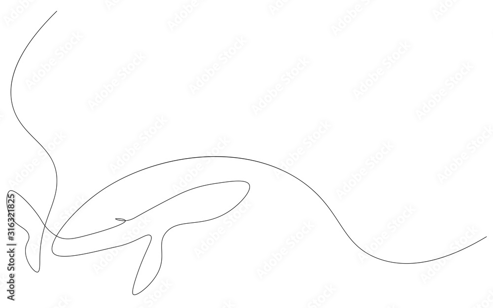 Whale on sea one line drawing vector illustration Whale on sea one line drawing vector illustration