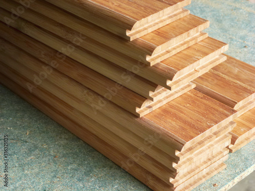 close up of bamboo parquet prepared for making wood floor for decoration for new home construction. 