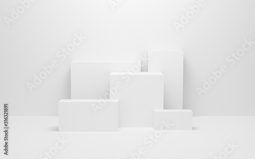abstract white light on wall background texture with geometric shape. 3d render design for display product on website. Mockup with gray podium scene concept. Empty showcase for advertising and banner.