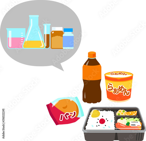 市販の加工食品と食品添加物のイメージ