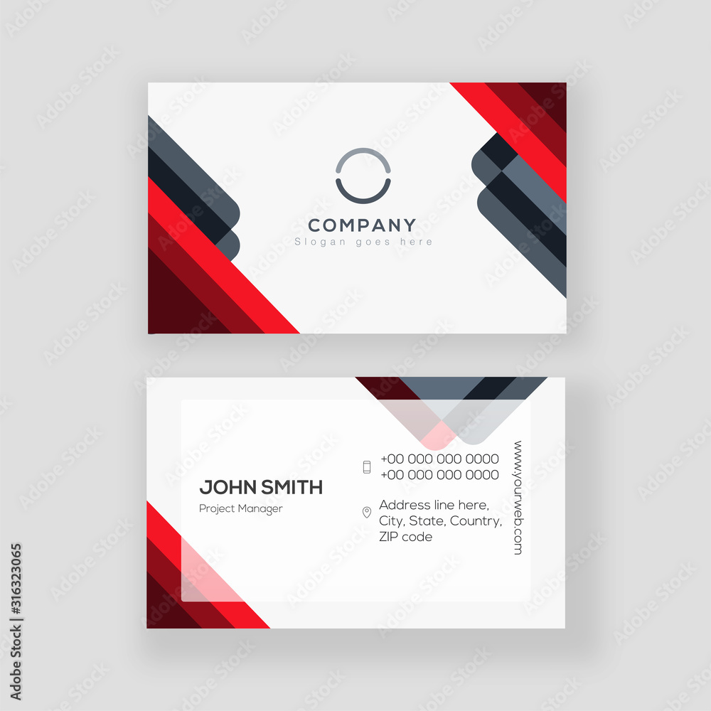 Business card or horizontal template design in front and back view.