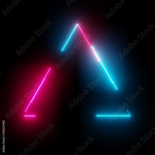 Fototapeta Naklejka Na Ścianę i Meble -  Neon light triangle frame on dark background