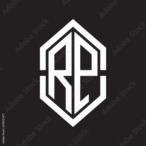 RP Logo monogram with hexagon shape and outline slice style with black and white