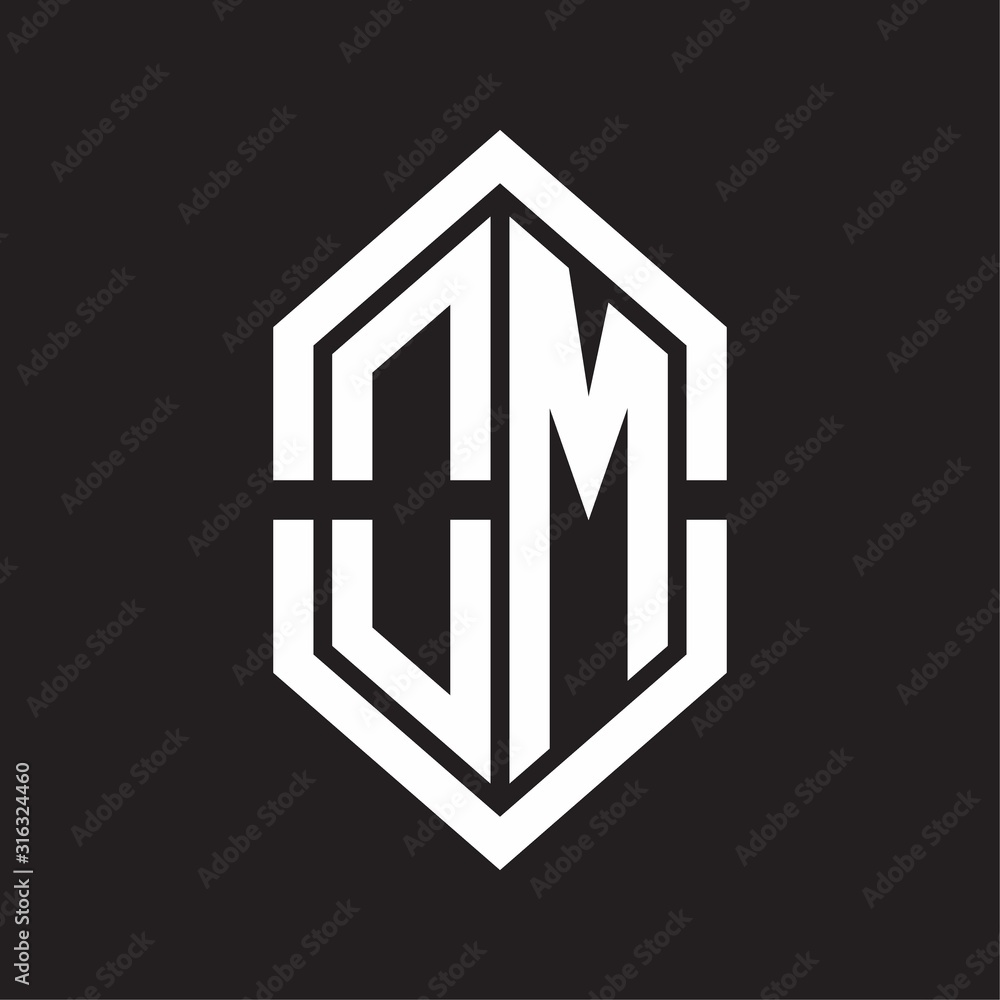 OM Logo monogram with hexagon shape and outline slice style with black and white OM Logo monogram with hexagon shape and outline slice style with black and white
