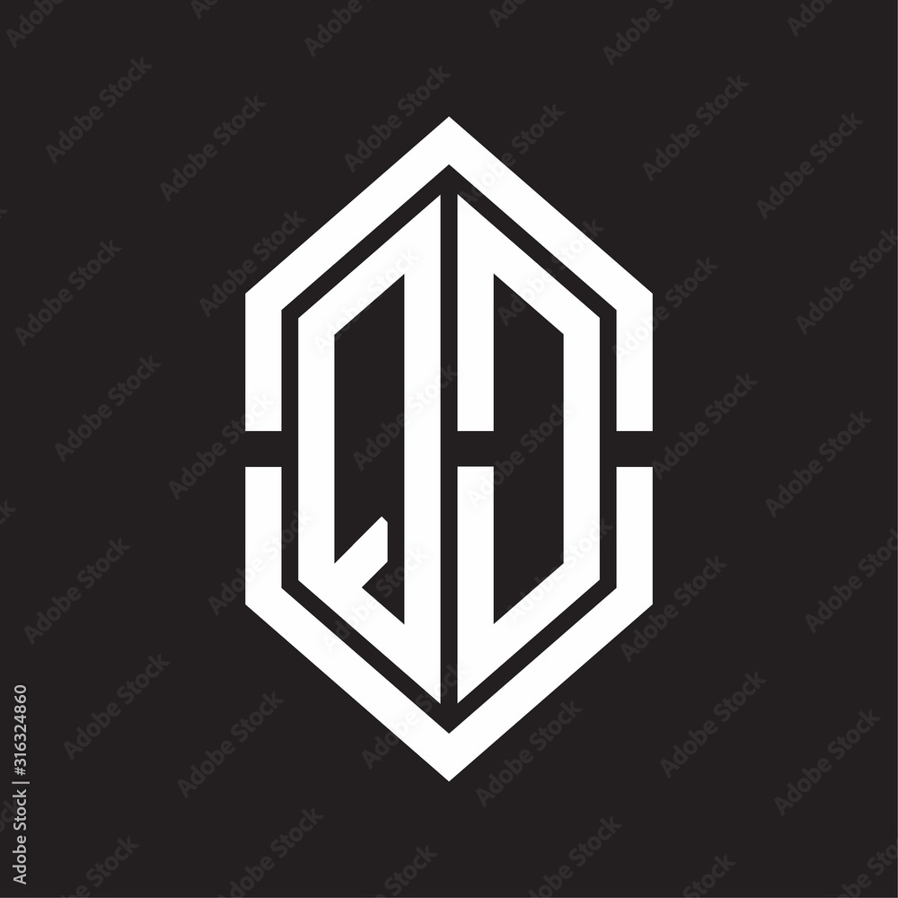 QD Logo monogram with hexagon shape and outline slice style with black and white QD Logo monogram with hexagon shape and outline slice style with black and white