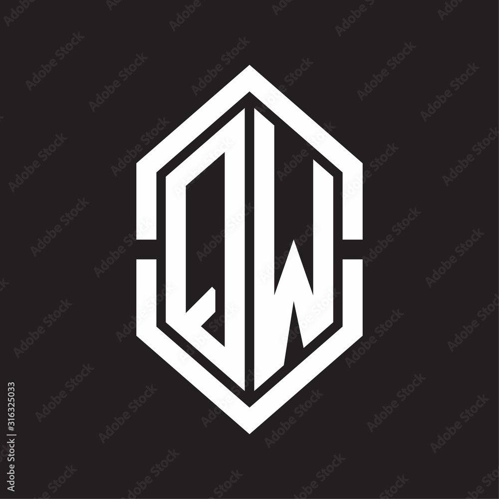 QW Logo monogram with hexagon shape and outline slice style with black and white QW Logo monogram with hexagon shape and outline slice style with black and white