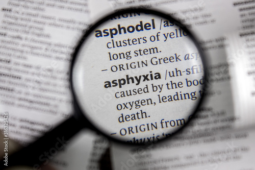 The word or phrase asphyxia in a dictionary.
