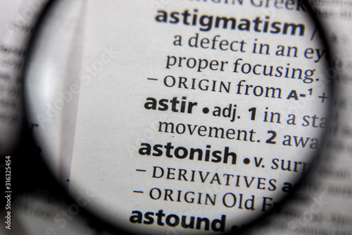 The word or phrase astir in a dictionary.