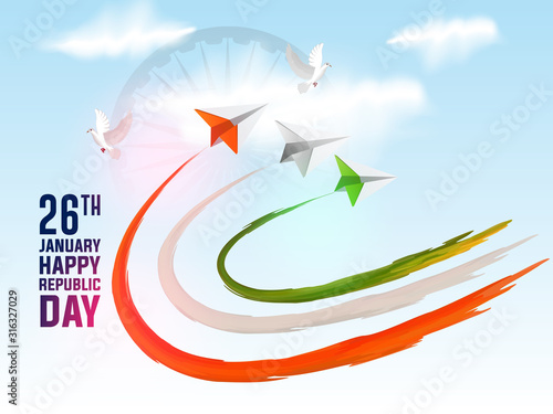 26 of January, Indian Republic Day Background with Ashoka Wheel  Background.