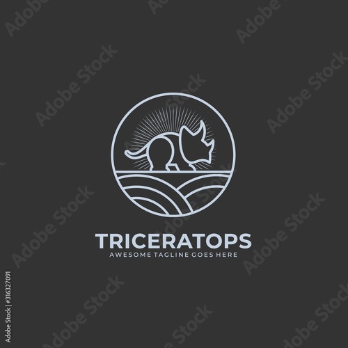 Vector Logo Illustration Triceratops Vintage Badge