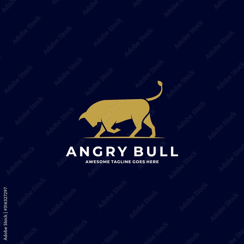 Vector Logo Illustration Angry Bull Silhouette