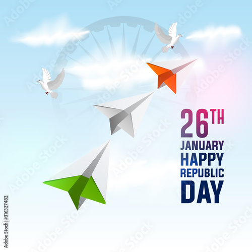 26 of January, Indian Republic Day Background with Ashoka Wheel  Background.