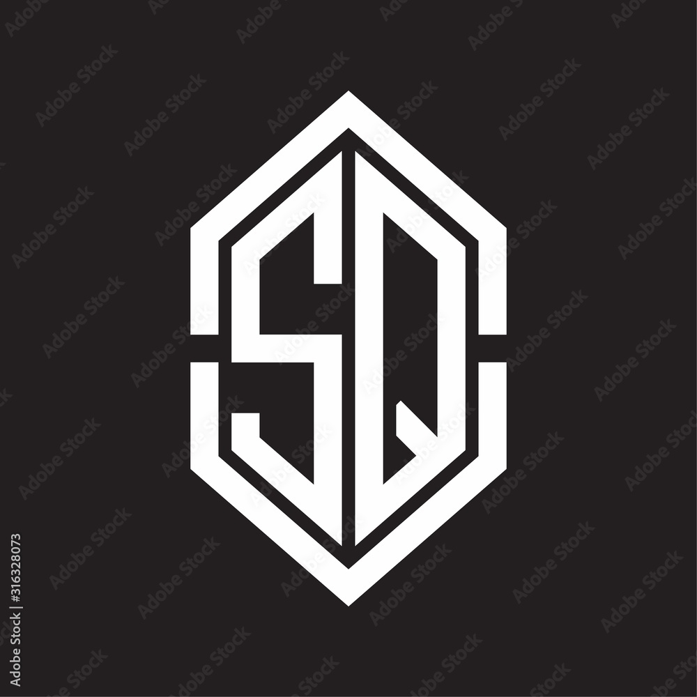 SQ Logo monogram with hexagon shape and outline slice style with black and white SQ Logo monogram with hexagon shape and outline slice style with black and white