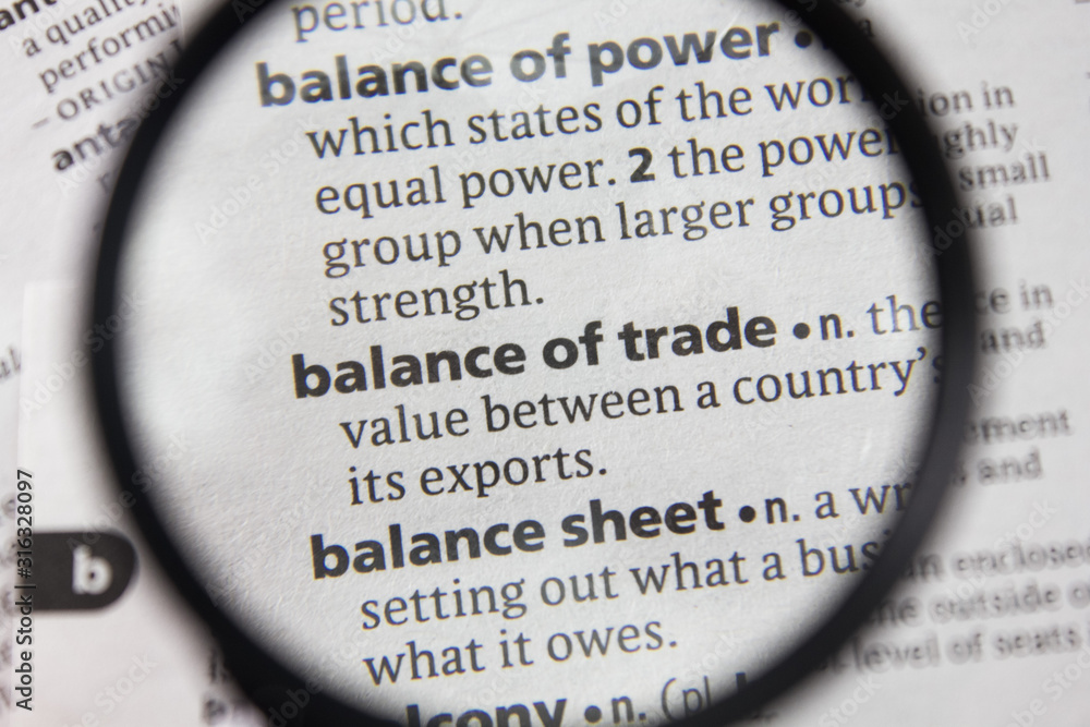 The word or phrase balance of trade in a dictionary.