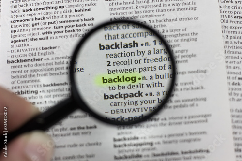 The word or phrase backlog in a dictionary.