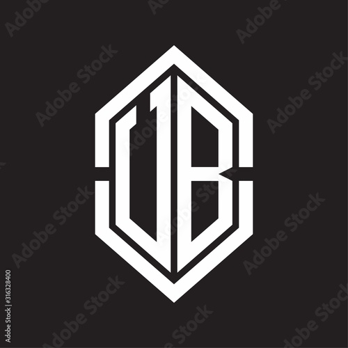 UB Logo monogram with hexagon shape and outline slice style with black and white