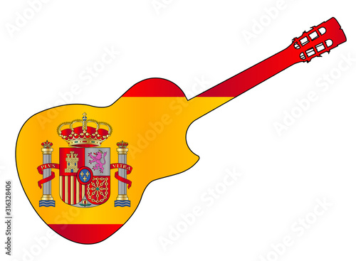 Spanish Cutaway Acoustic  Guitar On Flag Of Spain