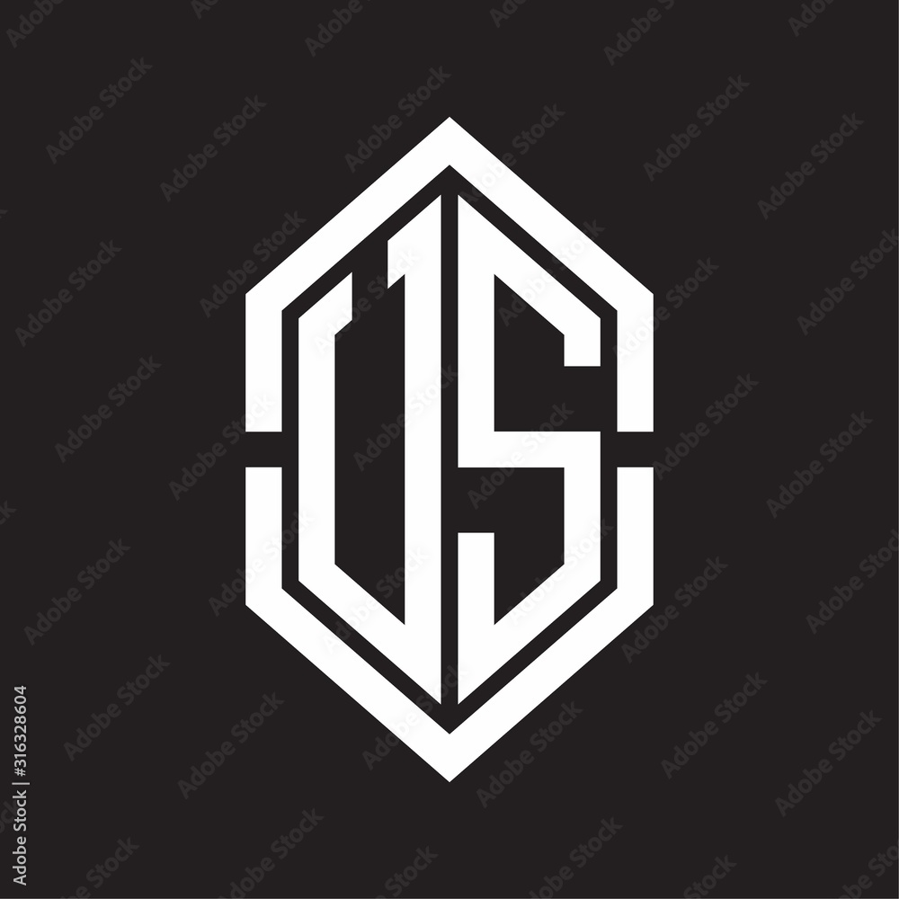 US Logo monogram with hexagon shape and outline slice style with black and white US Logo monogram with hexagon shape and outline slice style with black and white