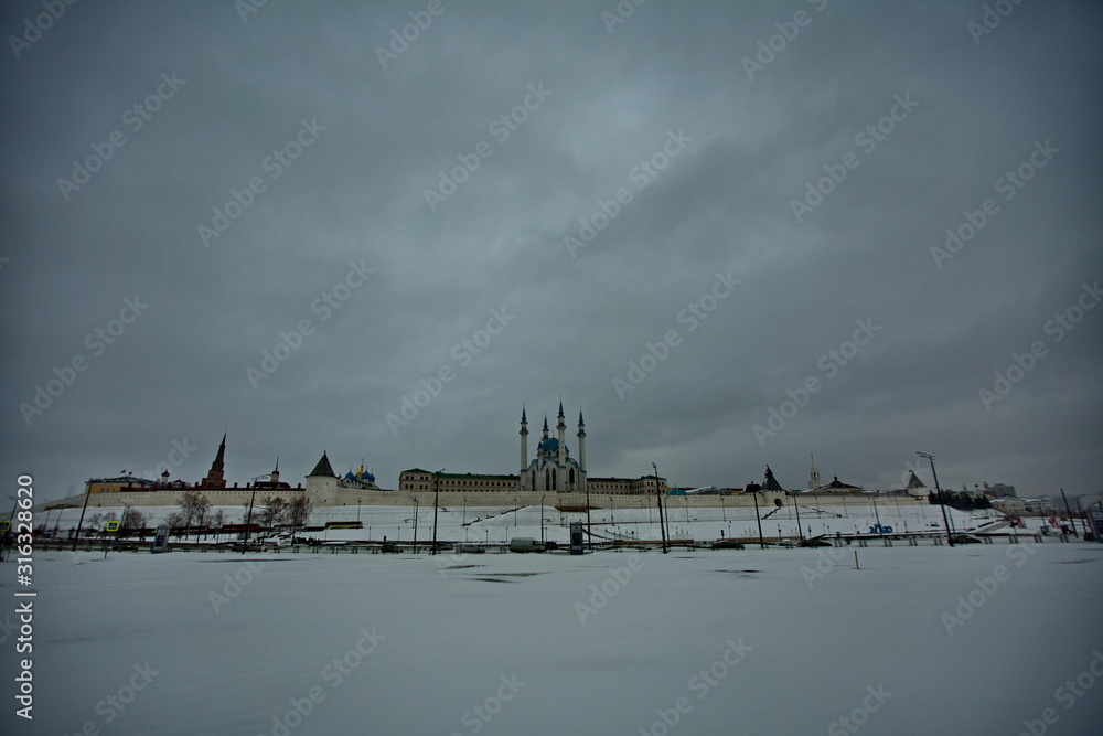 Kazan Kremlin on a cloudy winter day, Republic of Tatarstan, Russia.