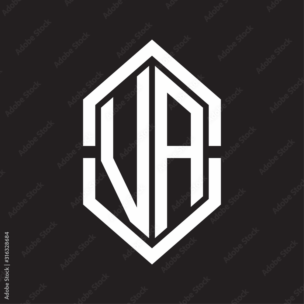 VA Logo monogram with hexagon shape and outline slice style with black and white VA Logo monogram with hexagon shape and outline slice style with black and white