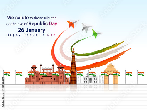 Illustration of Happy Indian Republic day poster or banner background,26 January background.