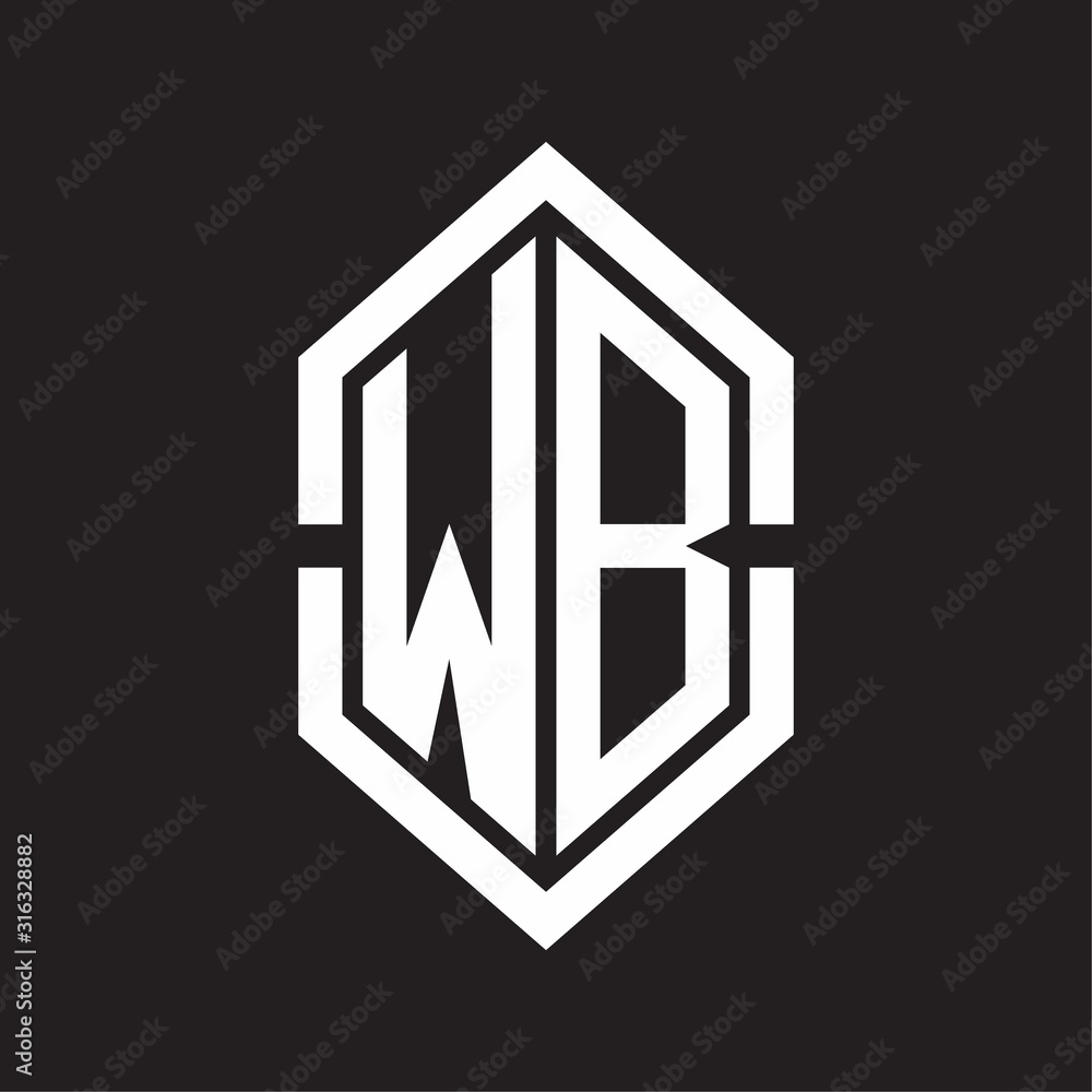 WB Logo monogram with hexagon shape and outline slice style with black and white WB Logo monogram with hexagon shape and outline slice style with black and white