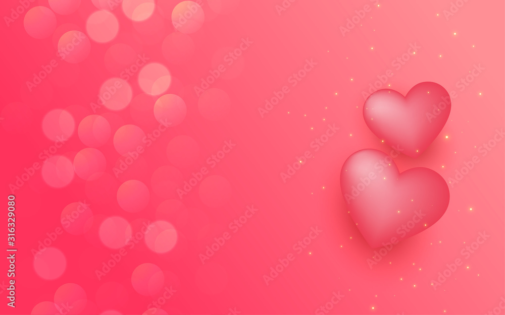 Hearts on pink abstract background