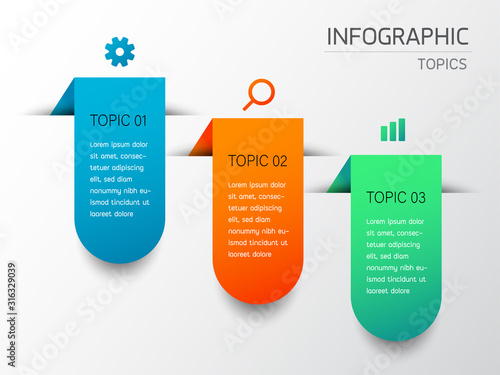 3 Topics or steps process color graphic elements infographic,