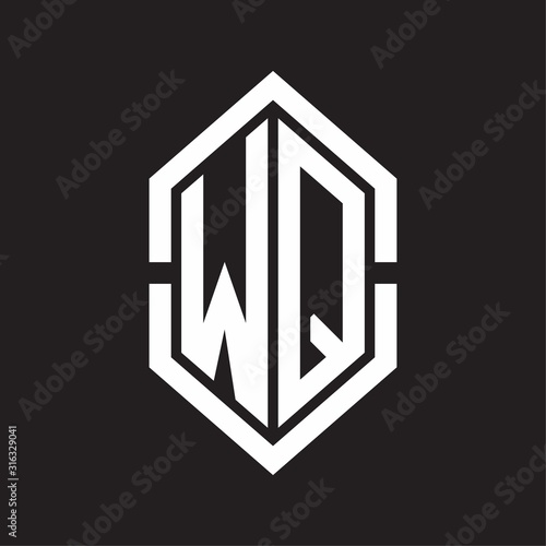 Free Download WQ Logo monogram with hexagon shape and outline slice style with black and white - GFXLoad