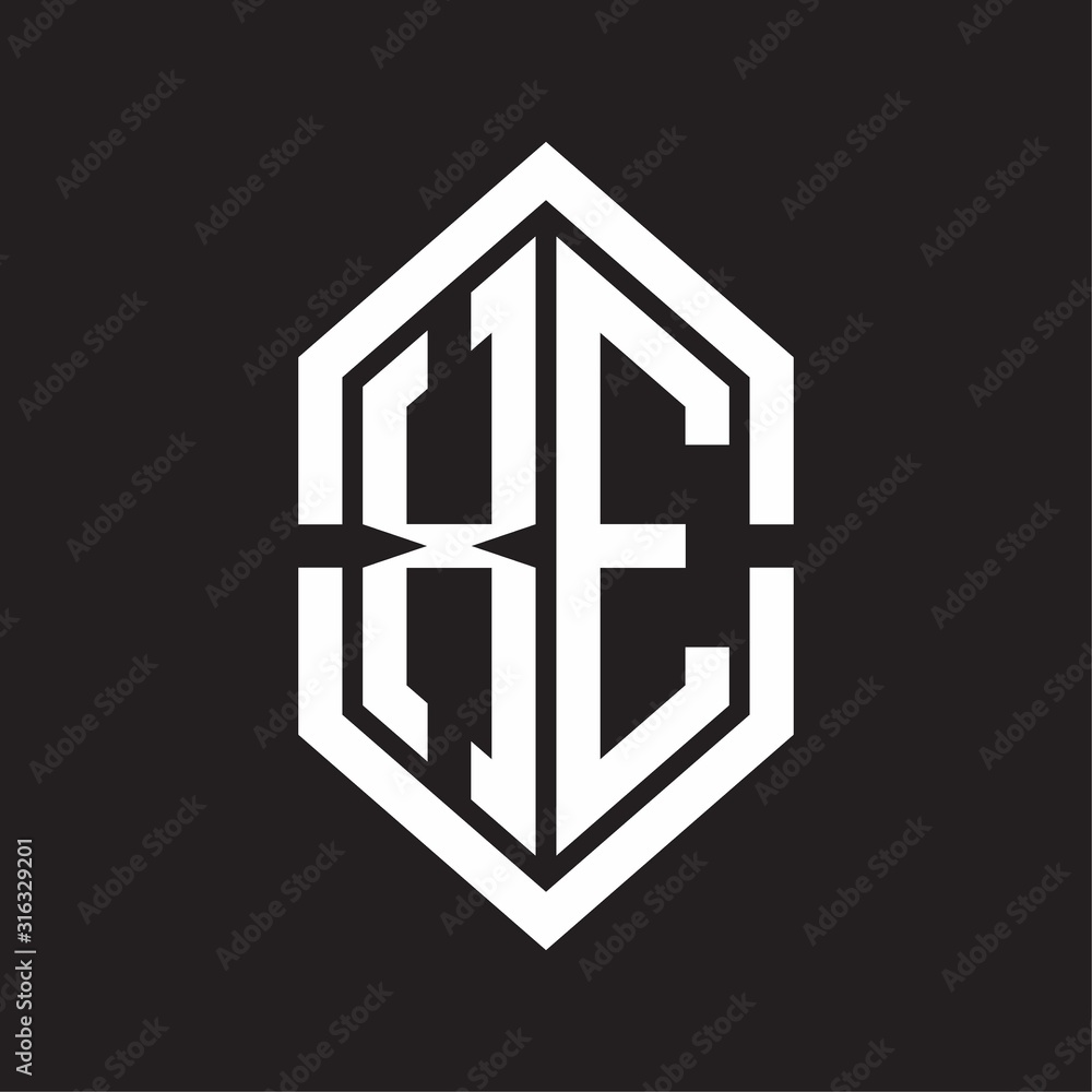 XE Logo monogram with hexagon shape and outline slice style with black and white XE Logo monogram with hexagon shape and outline slice style with black and white