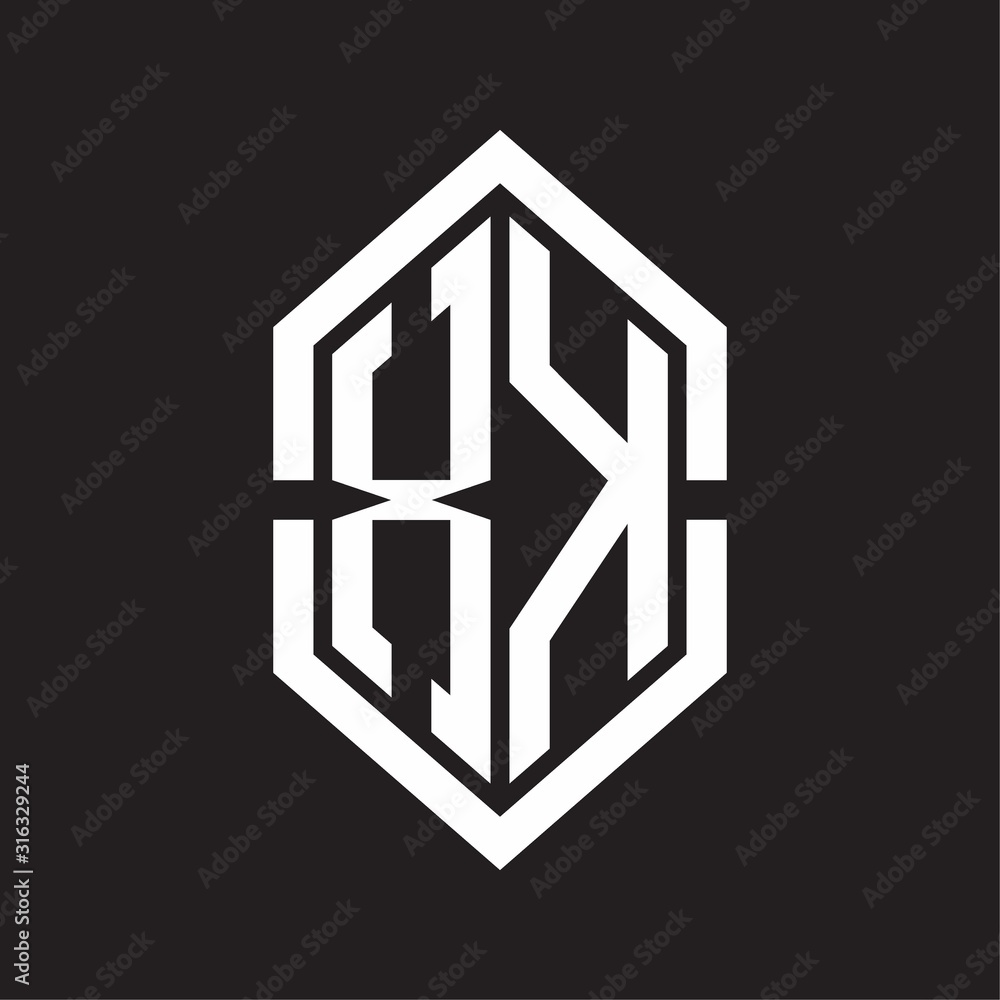 XK Logo monogram with hexagon shape and outline slice style with black and white XK Logo monogram with hexagon shape and outline slice style with black and white