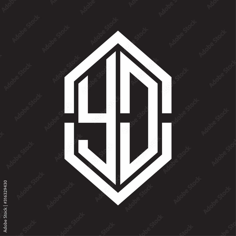 YD Logo monogram with hexagon shape and outline slice style with black and white YD Logo monogram with hexagon shape and outline slice style with black and white