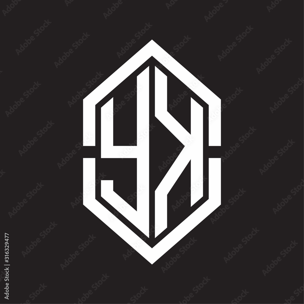 YK Logo monogram with hexagon shape and outline slice style with black and white YK Logo monogram with hexagon shape and outline slice style with black and white