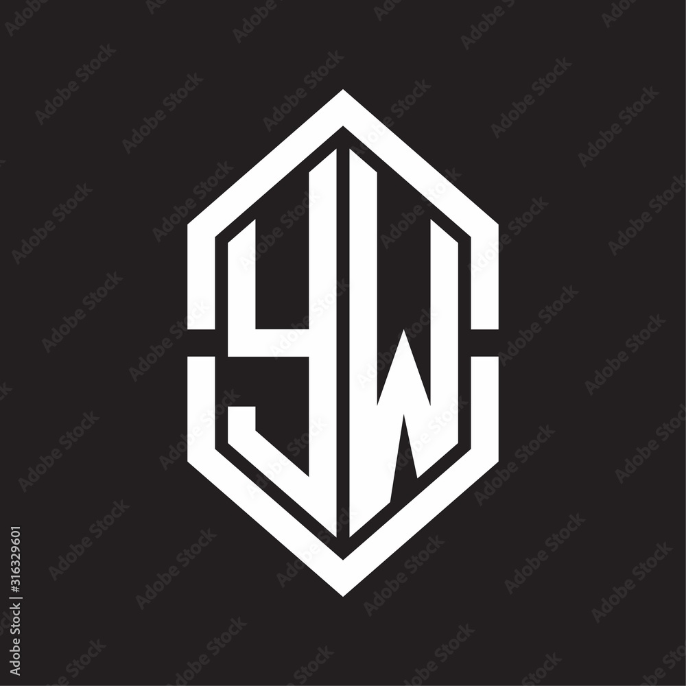 YW Logo monogram with hexagon shape and outline slice style with black and white YW Logo monogram with hexagon shape and outline slice style with black and white