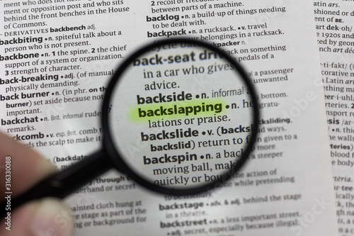 The word or phrase backslapping in a dictionary. photo