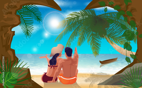 lover at the beach in sunset	