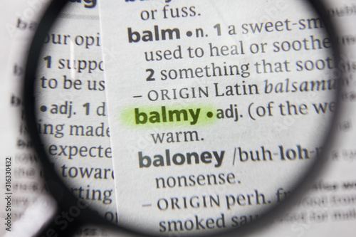 Canvas Print The word or phrase balmy in a dictionary.