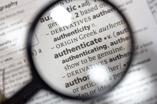 The word of phrase - authenticate - in a dictionary.