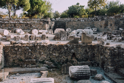 Halicarnassus Mausoleum in Bodrum,Turkey.Ruins of wonder of seven worlds of ancient world. Excavations.Artifacts.Ruins of  tomb of the Mausolus.Ancient Greek architecture.Museum under open sky.