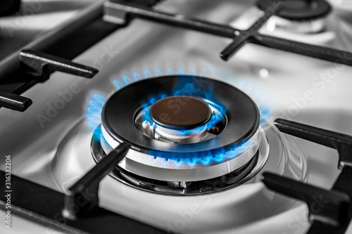 Gas burner. Safe use of gas equipment. Gas burning. Selective focus. Close up