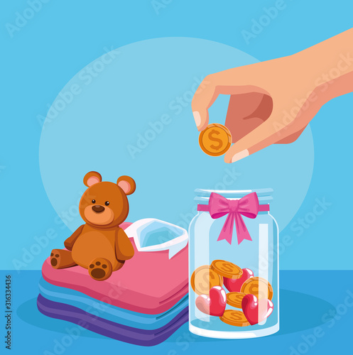 bear on men shirts stack and bottle with money coins