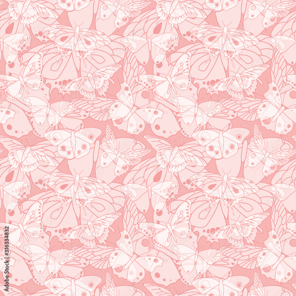 Vector orange butterflies texture seamless pattern background illustration