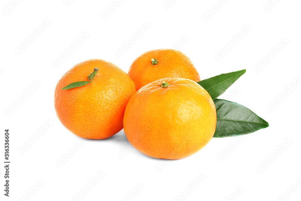 Fresh ripe juicy tangerines isolated on white Fresh ripe juicy tangerines isolated on white
