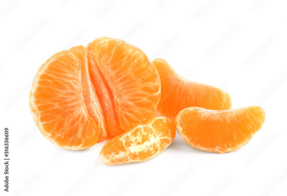 Fresh juicy tangerine segments isolated on white Fresh juicy tangerine segments isolated on white