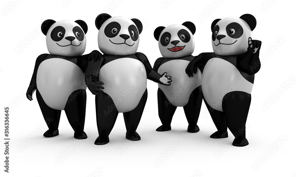 Naklejka premium 3d Panda Plastic Toy (Toy Art) Style in Multiple Poses (Group). Cartoon 3d Character Design Illustration. 