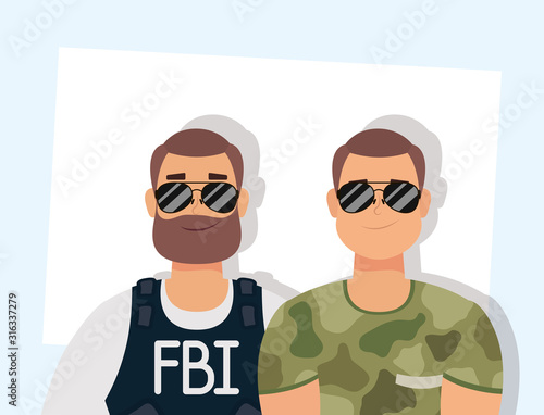 young man with beard fbi agent and military