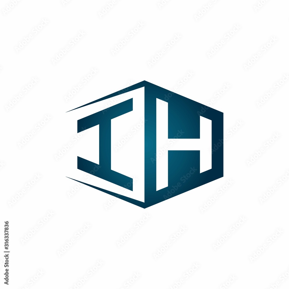IH monogram logo with hexagon shape and negative space style ribbon design template IH monogram logo with hexagon shape and negative space style ribbon design template