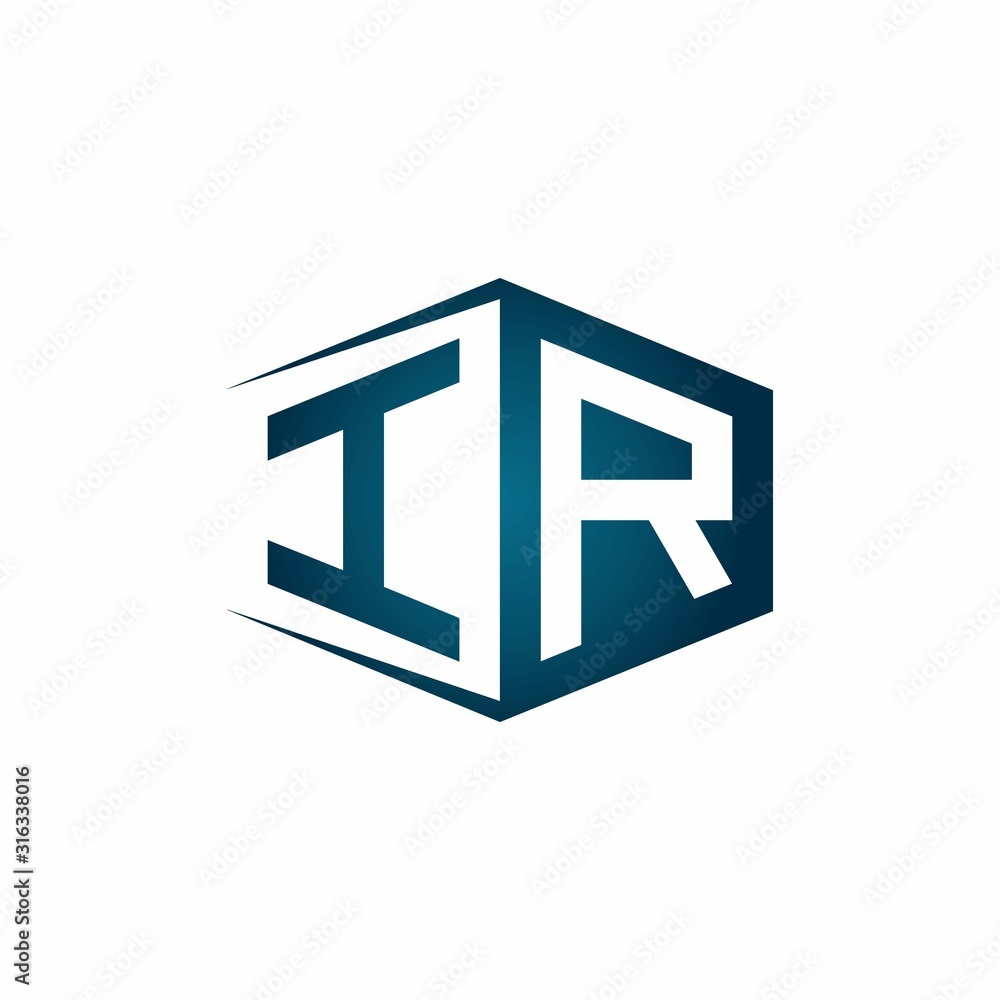 IR monogram logo with hexagon shape and negative space style ribbon design template IR monogram logo with hexagon shape and negative space style ribbon design template