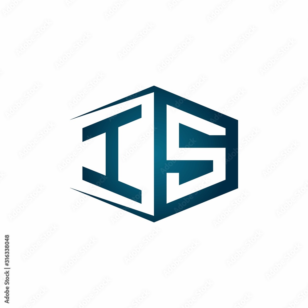 IS monogram logo with hexagon shape and negative space style ribbon design template IS monogram logo with hexagon shape and negative space style ribbon design template