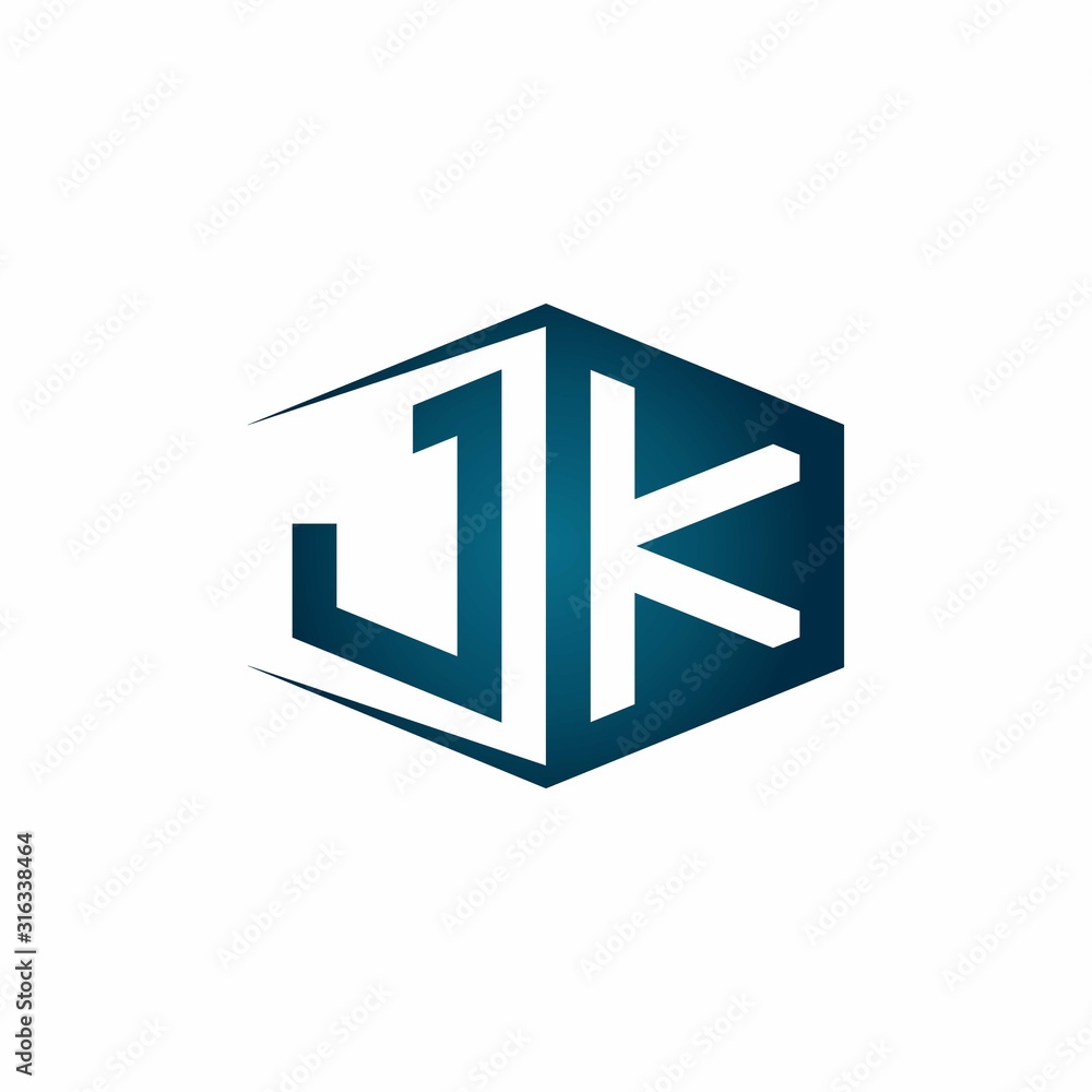 JK monogram logo with hexagon shape and negative space style ribbon design template JK monogram logo with hexagon shape and negative space style ribbon design template